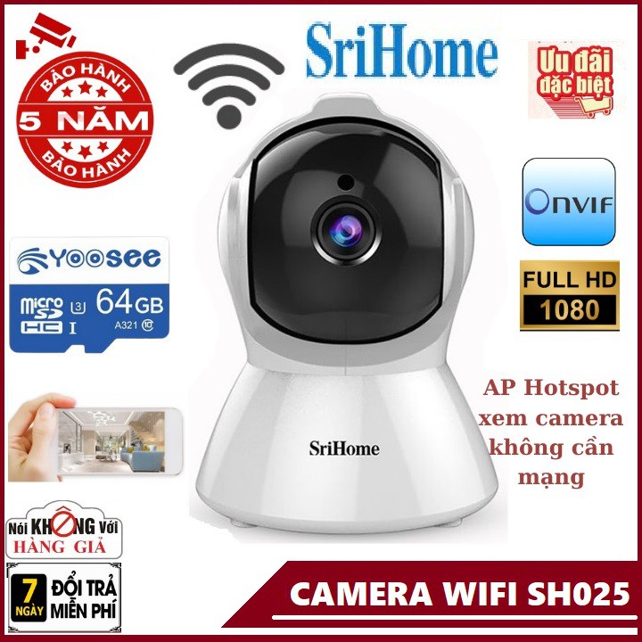 Kèm thẻ nhớ 64GB Yoosee-Camera wifi SH025 , xoay 360 , đàm thoại 2 chiều , theo dõi chuyển động , AP Hotspot
