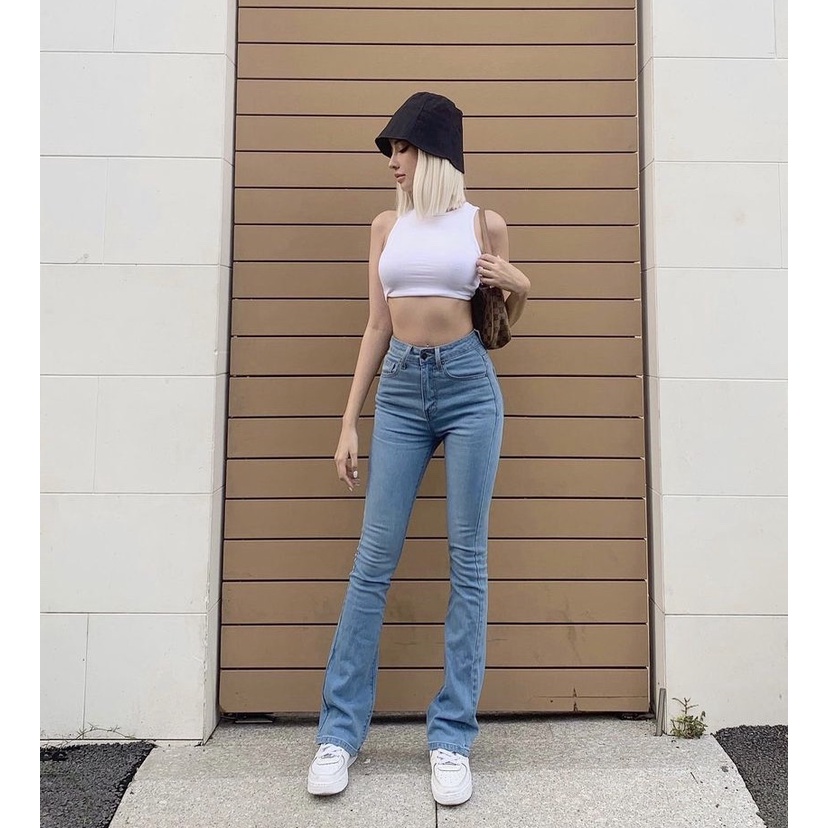 Quần jeans loe HEYBEE lưng cao dáng dài, ống loe nhỏ vừa (2 màu) - FLARE JEANS 1105.