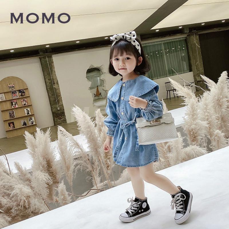 Đầm Denim Tay Dài Màu Trơn Cho Bé Gái (2-8 Tuổi)