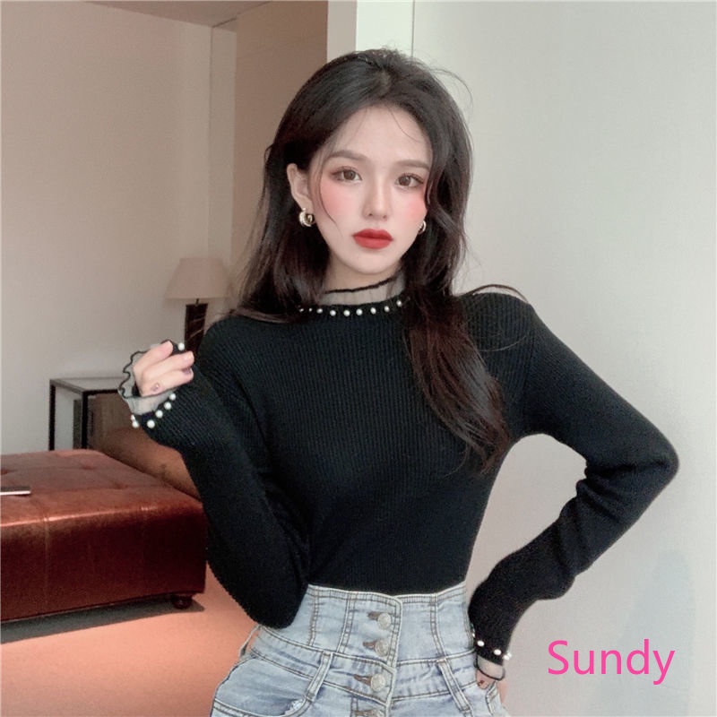 Áo Kiểu Tay Dài Phối Ren Đính Ngọc Trai Thời Trang Mùa Thu Phong Cách Phương Tây Cho Bé Gái