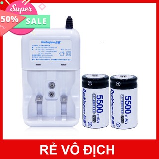 (RẺ VÔ ĐỐI) Bộ pin + sạc pin Pin Đại ( Pin Số 1) dung lượng 5500mah Doublepow dùng cho bếp gas, đèn pin, chuông báo động