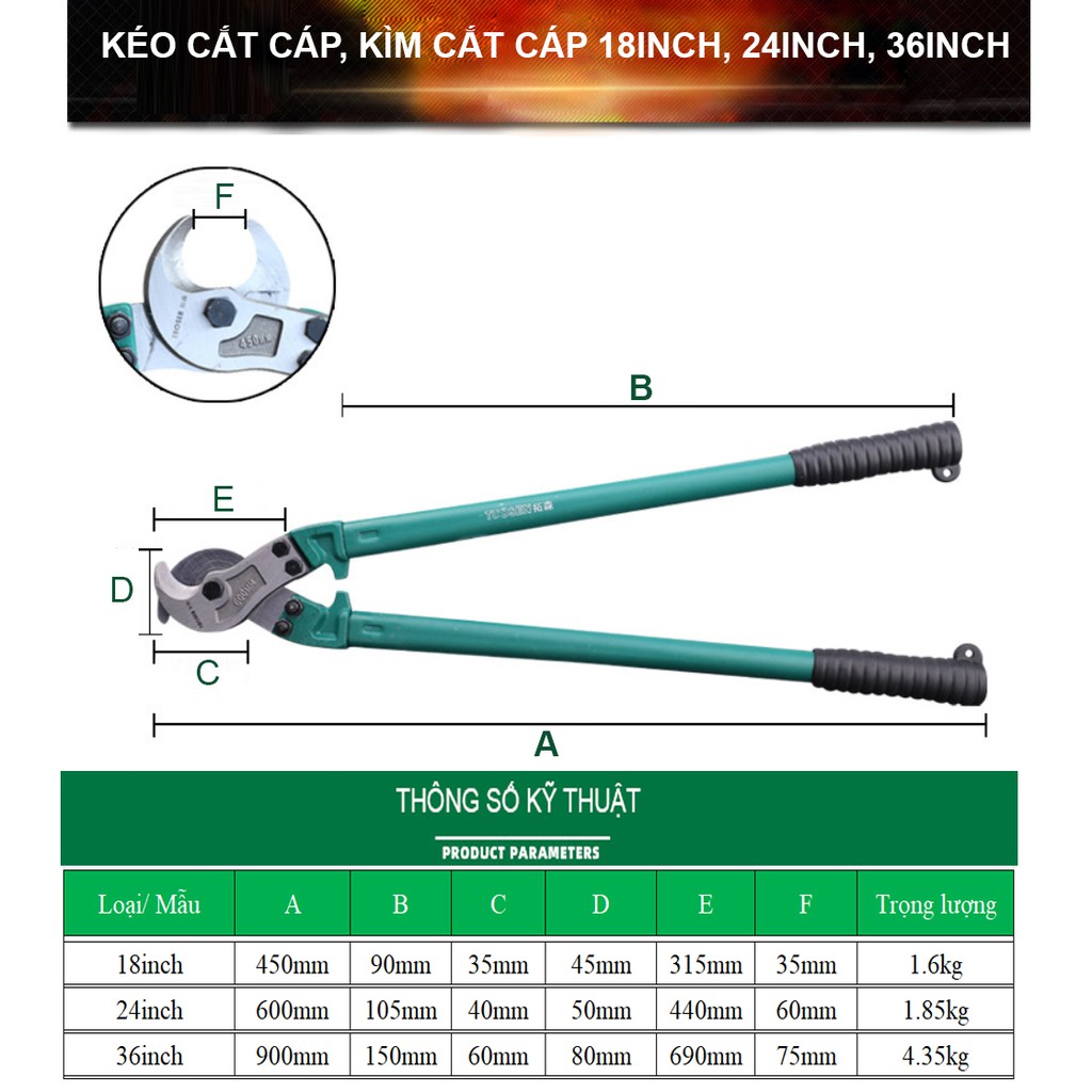 Kìm cắt cáp, kềm cắt cáp, kéo cắt cáp, Máy cắt cáp 24 inch - Một sản phẩm của TUOSEN