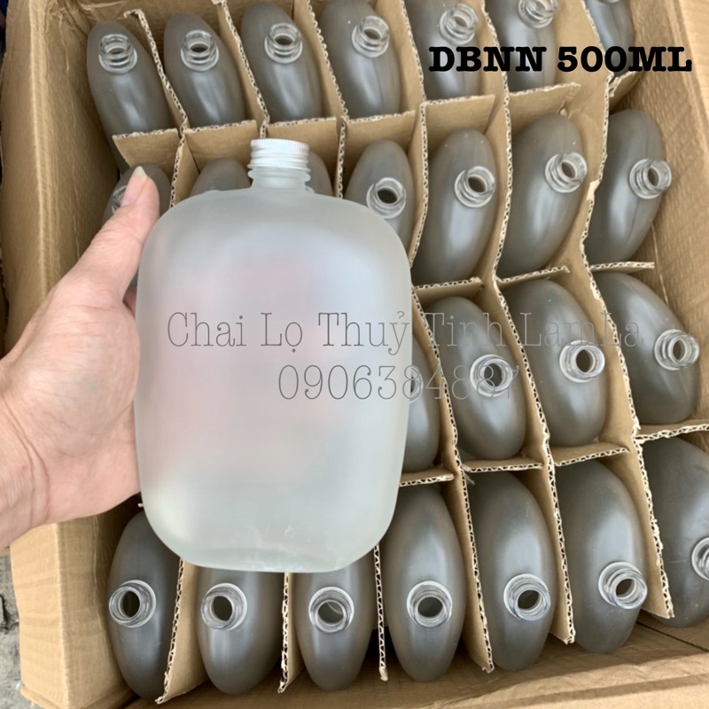 Bình Rựơuu Thuỷ Tinh Dẹp Bầu Nhám Mờ Nắp Nhôm Bạc 500ML