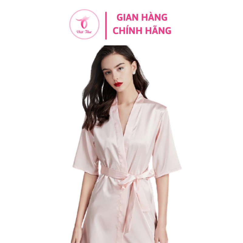 Áo Choàng Ngủ Lụa PYJAMA Ngắn Thắt Eo Siêu Mát Việt Thư (trong 24h phát hàng)