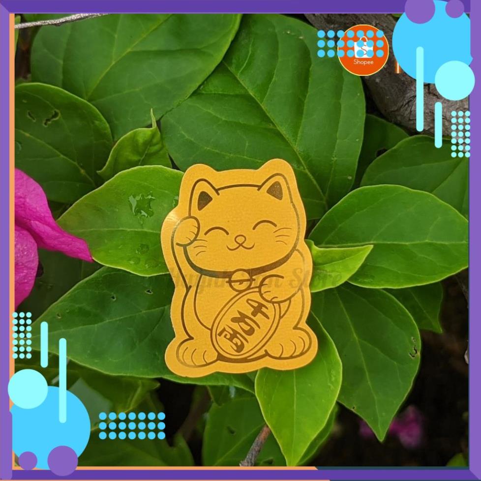 Miếng dán Mèo Thần Tài vẫy tay, mạ vàng, trang trí ốp lưng điện thoại ý nghĩa chiêu tài, hút lộc,may mắn,bình an