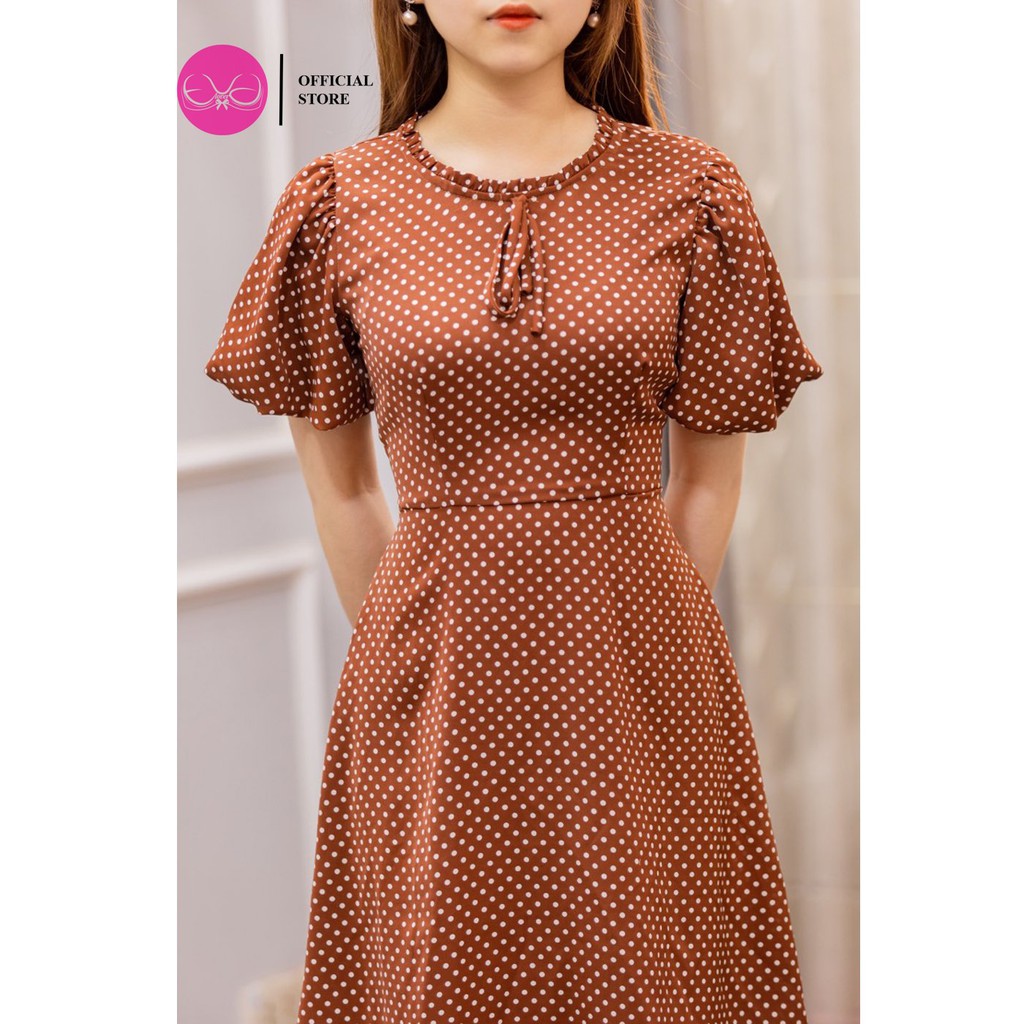 Váy dáng xòe họa tiết chấm bi cổ bèo Evalover | BigBuy360 - bigbuy360.vn