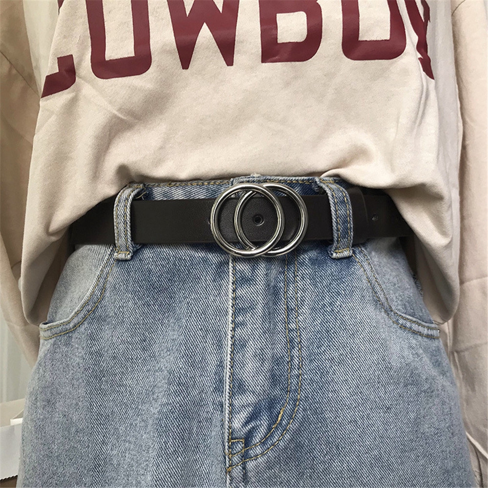 Thắt Lưng Da Màu Trơn Khoen Tròn Thời Trang Cá Tính Cho Nữ