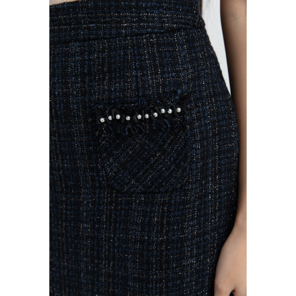 Chân váy tweed kẻ túi viền ngọc IVY moda MS 31C5757