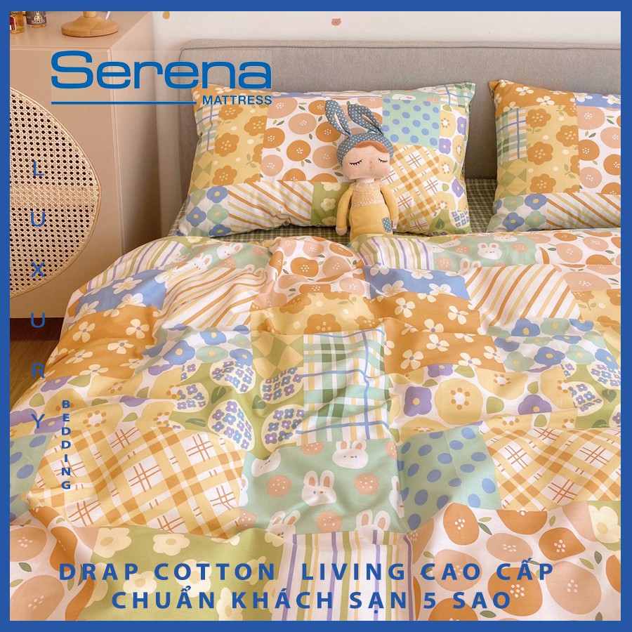 Bộ Chăn Ga Gối Đẹp Cotton Living SERENA Set 5 Món Bộ Chăn Drap Giường Trần Bông Hàn Quốc – Hệ Thống Nệm