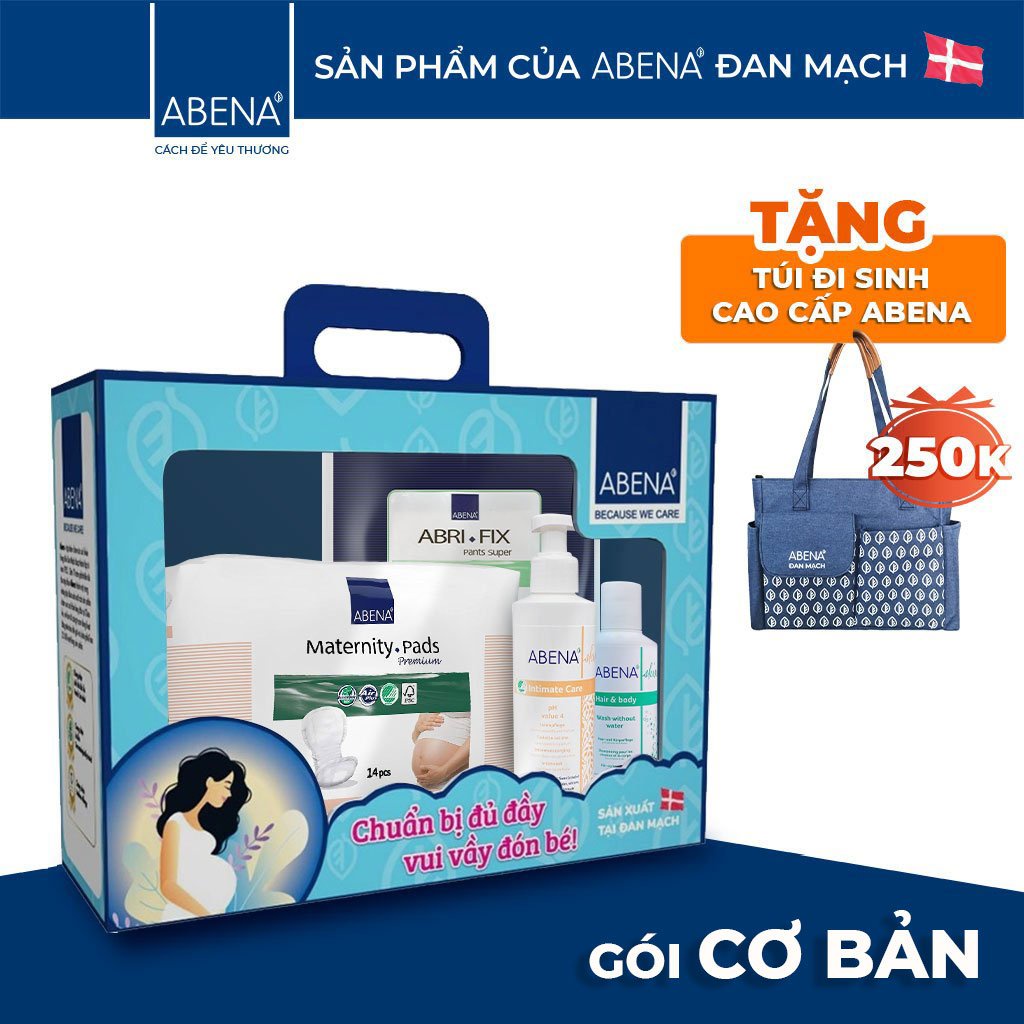 Combo đi sinh Abena cơ bản - Nhập Khẩu Đan Mạch (Tặng túi đi sinh cao cấp)