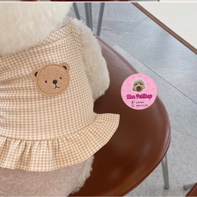 Váy hai dây caro hoạ tiết gấu Hàn Quốc cho chó mèo