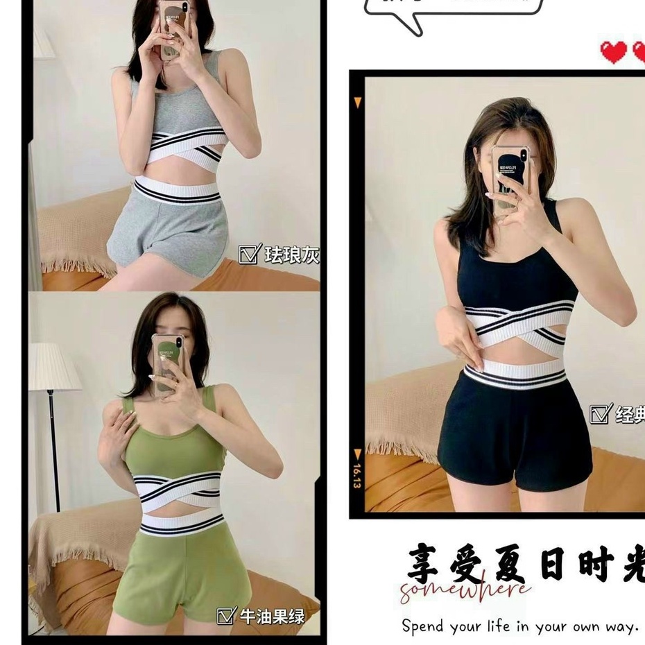 Bộ đồ tập gym nữ sẵn mút lót, set quần đùi áo bra Bin Sports BN047