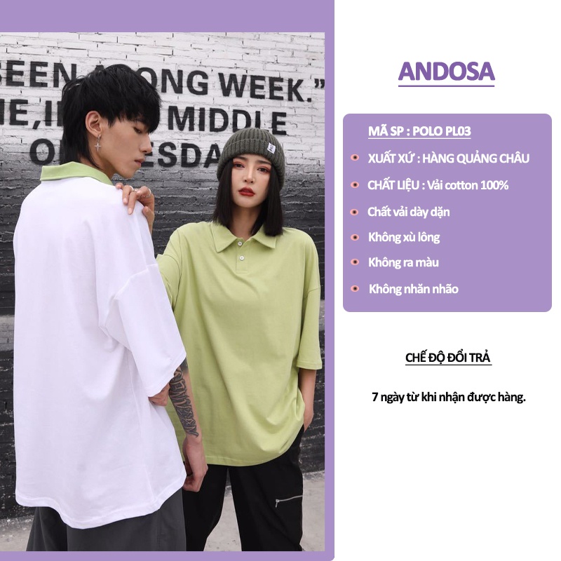 Áo polo nam nữ cặp đôi đẹp form rộng unisex basic cổ bẻ tay lỡ hàng Quảng Châu ANDOSA PL03