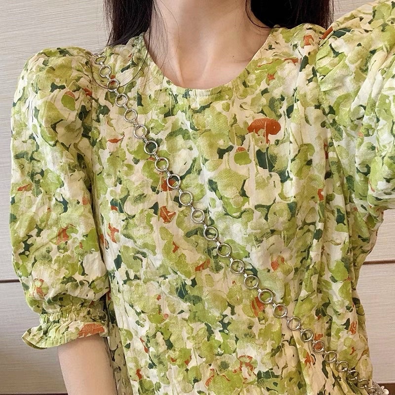 vải đũi nhăn cotton mềm mát co giãn lá xanh cốm to