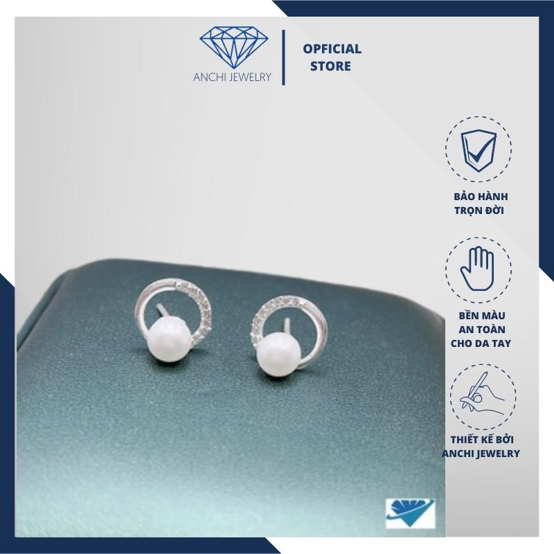 Khuyên tai nơ đính đá chuẩn bạc 925 cao cấp, Anchi jewelry