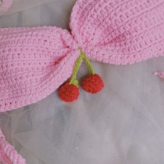 Cherry Bralette Len- Crochet Top - Bikini Len Móc [Xanh lá nhé]