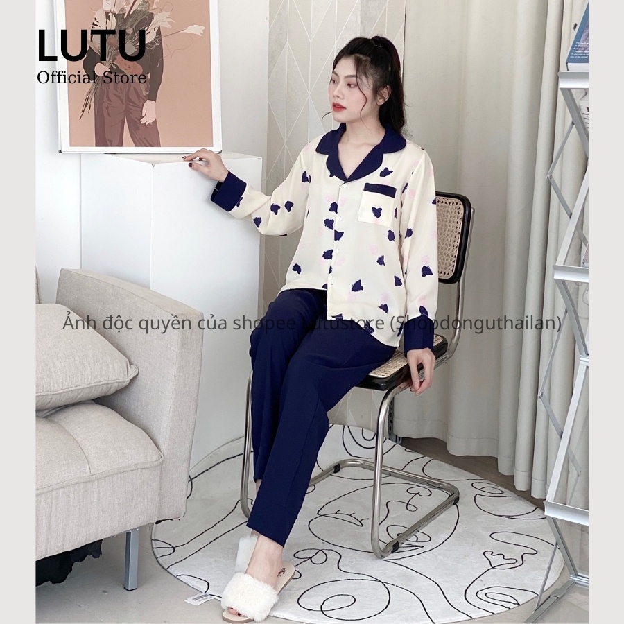Bộ ngủ lụa hình hạc tay dài cổ phối