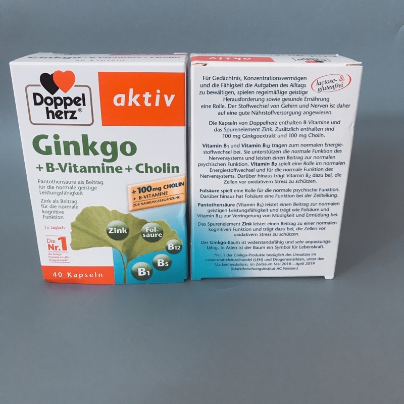 Bổ não Ginkgo Đức Doppelherz aktiv - Viên uống bổ não , cải thiện trí nhớ , lưu thông tuần hoàn máu não - Hộp 40 Viên