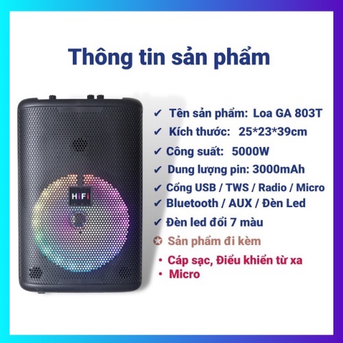 [Hàng Cao Cấp] Loa Bluetooth Nghe Nhạc Hát Karaoke GA803T Cổng USB, Thẻ Nhớ, Kết Nối Điện Thoại, Laptop. TẶNG KÈM 2MICRO