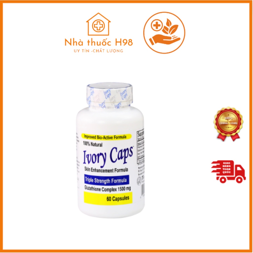 Viên Uống Trắng Da Ivory Caps Triple Strength Formula Glutathione 1500mg 60viên,Hỗ Trợ Trắng Da Ivor