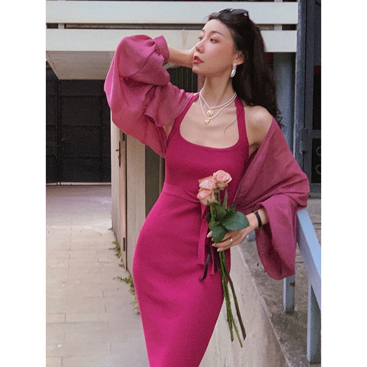 IELGY Đầm Dệt Kim Không Tay Dáng Ôm Thời Trang Dành Cho Nữ