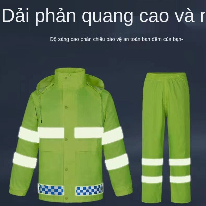 Huỳnh quang áo mưa màu xanh lá cây và quần bộ phản An toàn người lớn nam nữ dày xe máy điện làm nhiệm vụ cứu hộ