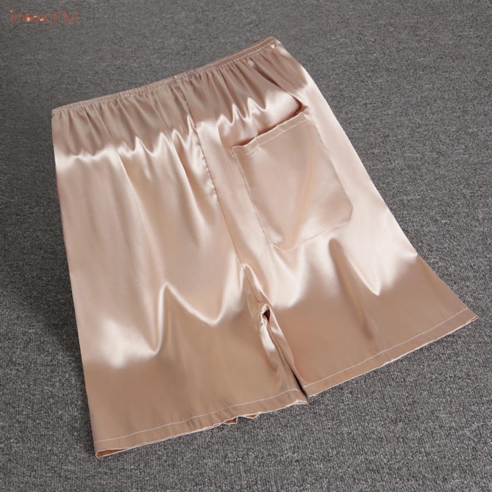 Quần short mặc ngủ vải lụa bóng lưng thun dành cho nam