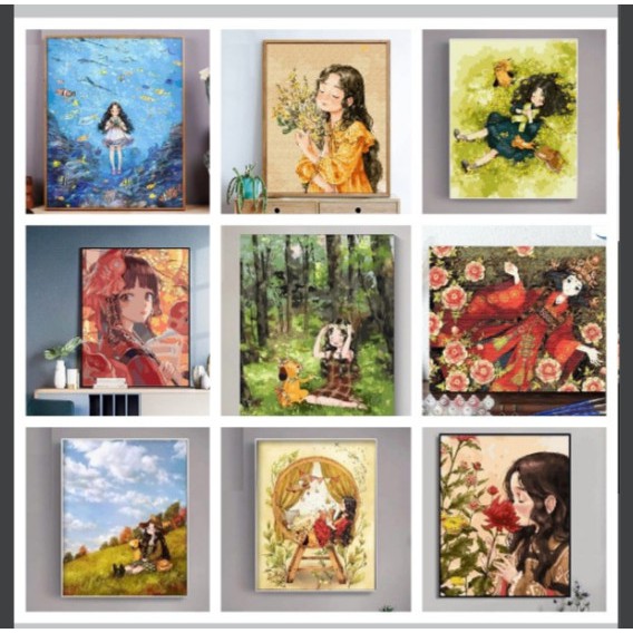 Tranh sơn dầu số hóa rẻ,đẹp-tranh tô màu theo số- tranh 3 hoa hướng dương, Tặng khăn,khung gỗ-Moonshop-T1