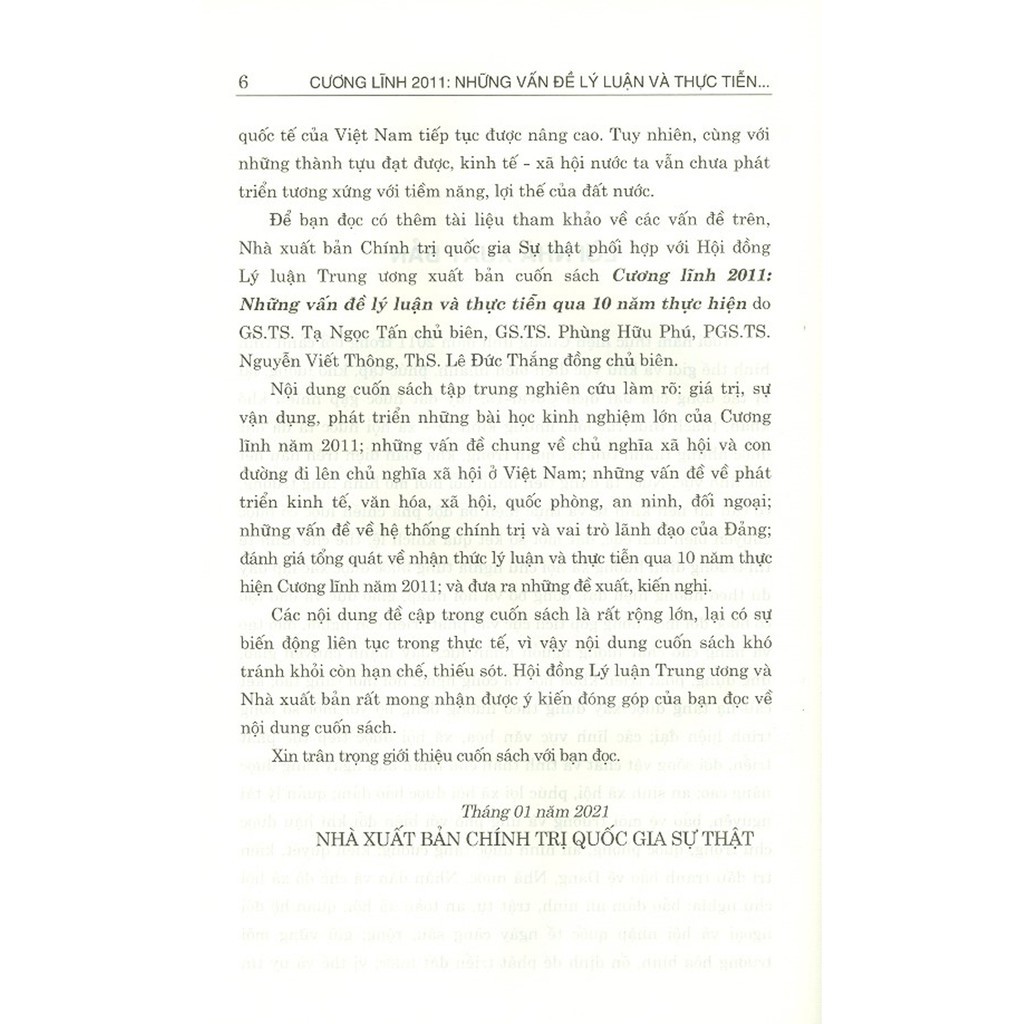 Sách - Cương Lĩnh 2011 - Những Vấn Đề Lý Luận Và Thực Tiễn Qua 10 Năm Thực Hiện - NXB Chính Trị Quốc Gia Sự Thật