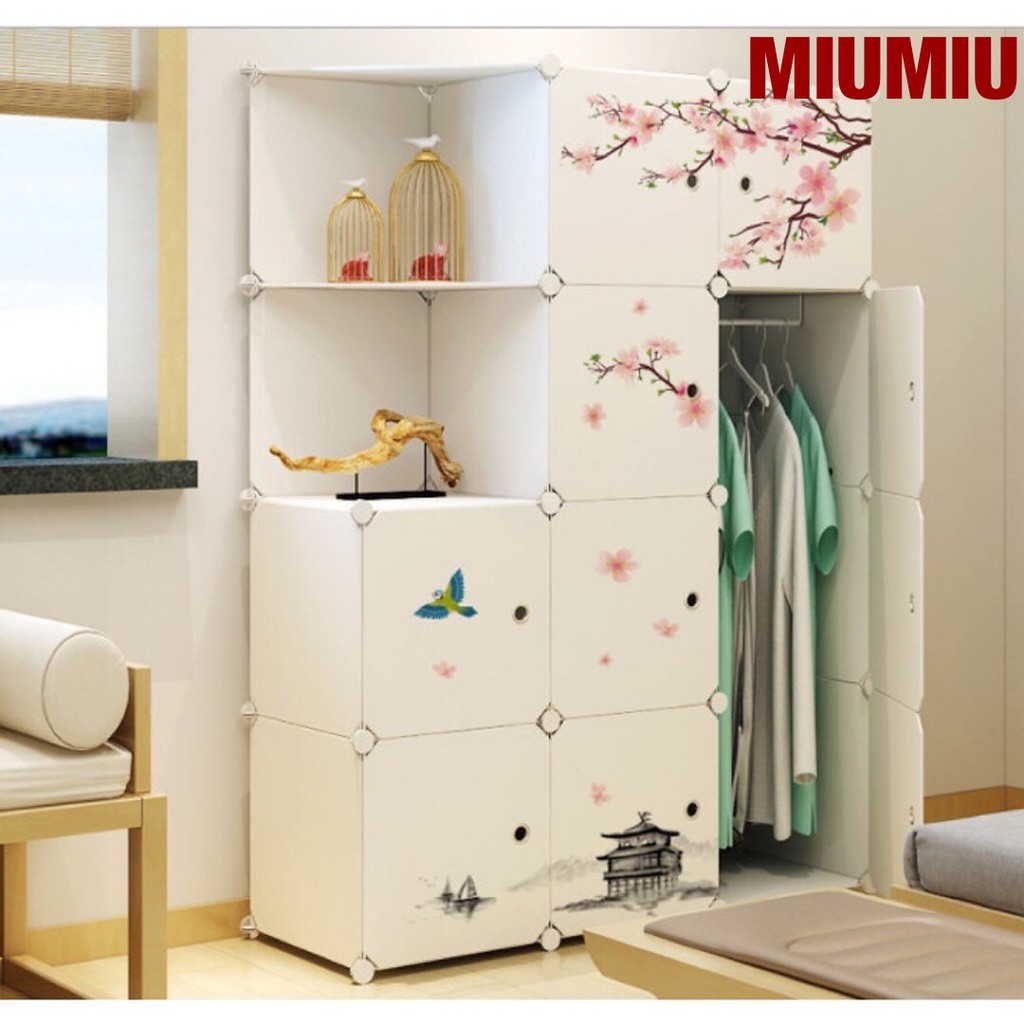 (HÀNG LOẠI 1)Tủ Nhựa Ghép MIUMIU 12 ô loại khổ lớn có thanh treo đồ