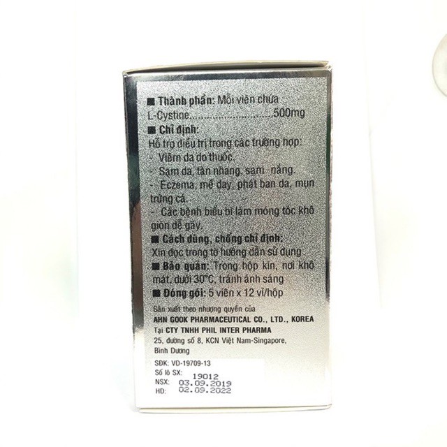 Hộp 60 viên L-Cystine Phil Interma Viên Uống Làm Đẹp Da, Tóc, mụn