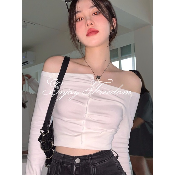 Enjoy Freedom Áo Thun Tay Dài Hở Vai Dáng Ôm Thời Trang Thu Đông Mới 2022 Dành Cho Bạn Nữ áo croptop