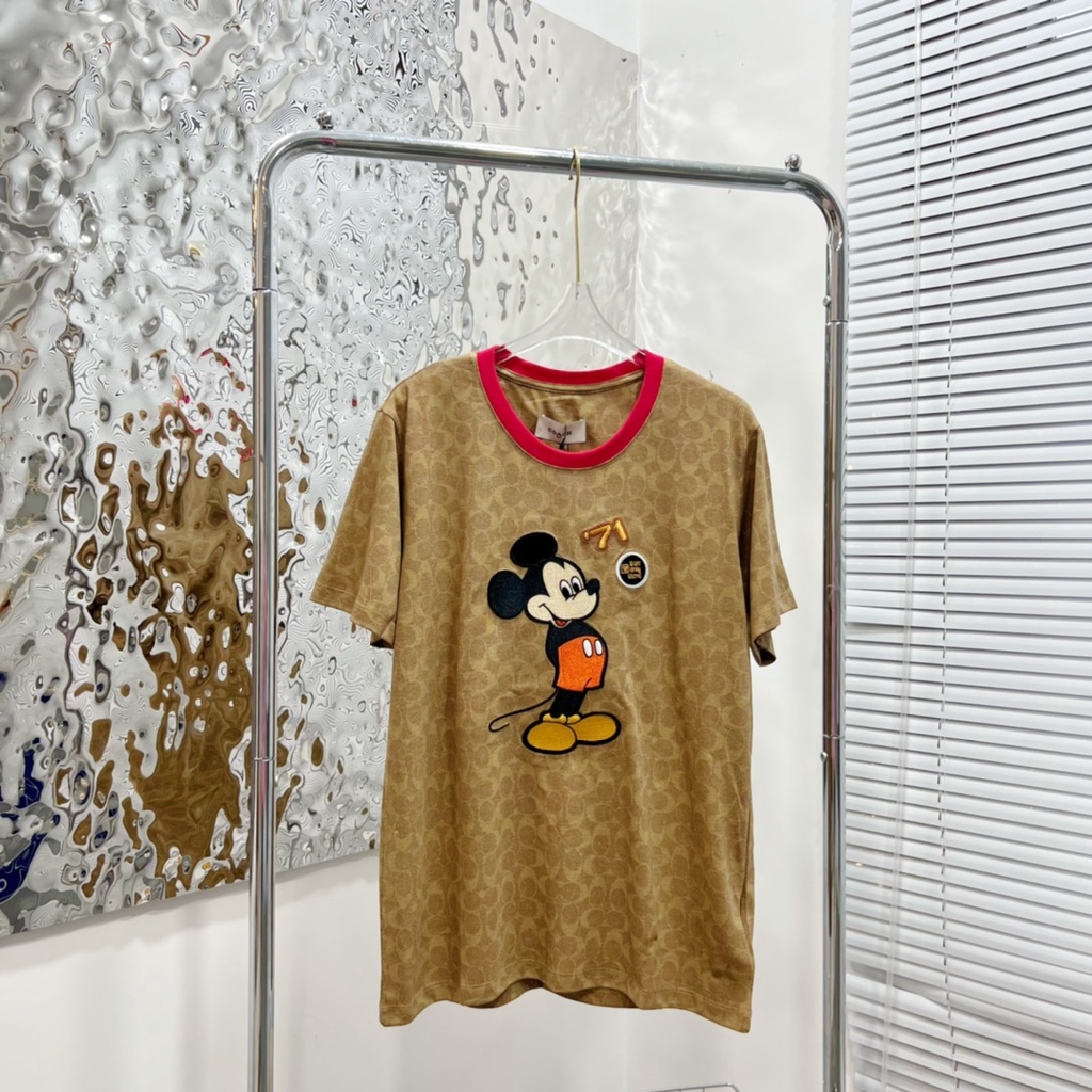 Áo phông nữ họa tiết thêu chuột Mickey thời trang cao cấp COACH phong cách trẻ trung