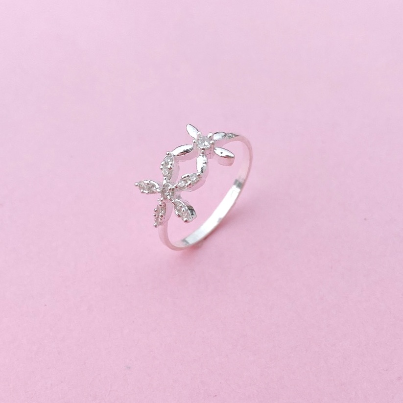 Nhẫn bạc nữ mặt hoa 5 cánh đính đá, Nhẫn nữ chất liệu bạc ta sang trọng