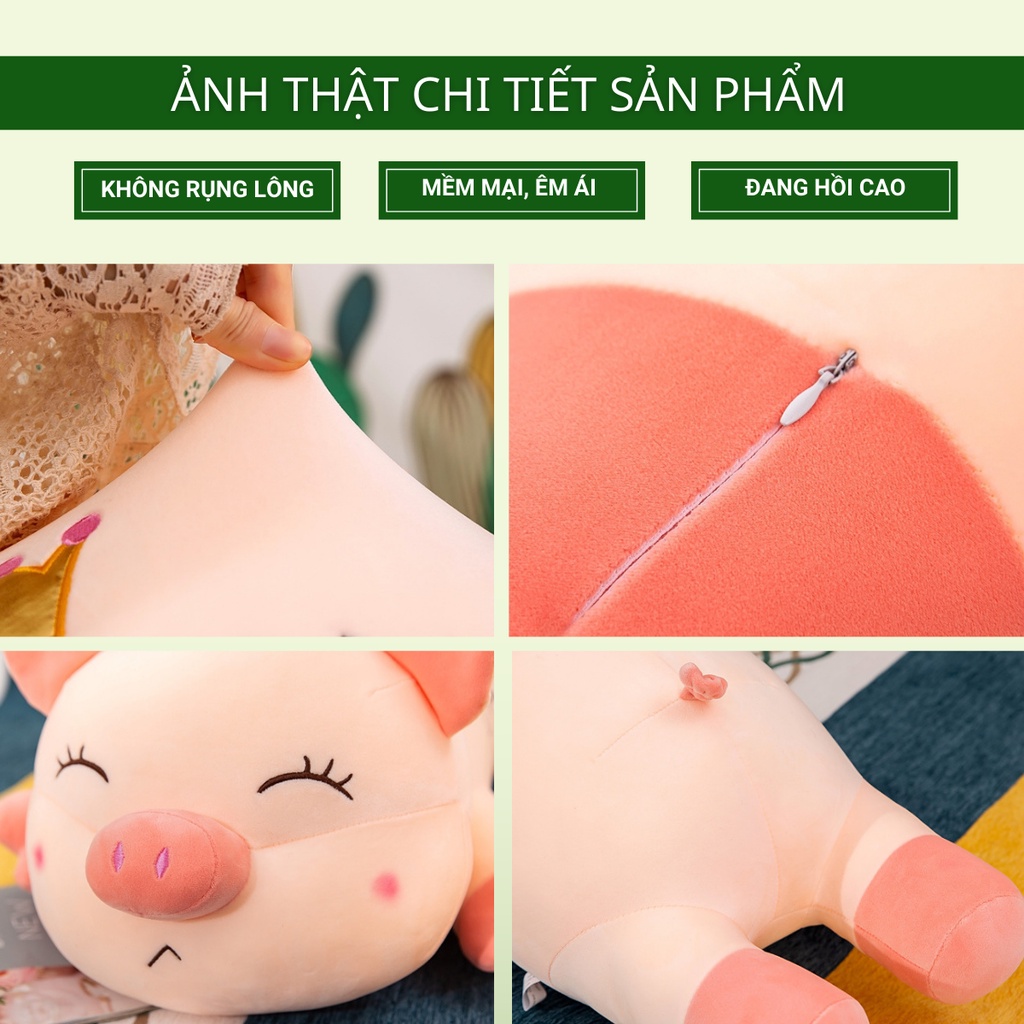 Gối Ôm Hình Thú Nhồi Bông HOMIES Heo Vương Miện Hồng Chất Liệu Nhung Co Dãn 4 Chiều - Nhiều Kích Thước