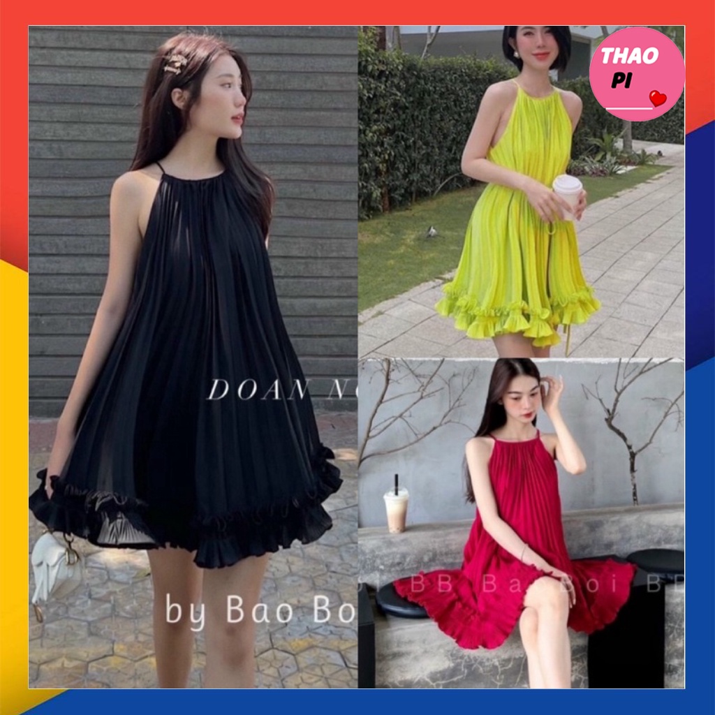 Đầm 2 dây dáng xoè đi biển đi chơi có dây cột nơ eo phong cách Hàn Quốc đáng yêu Ulzzang