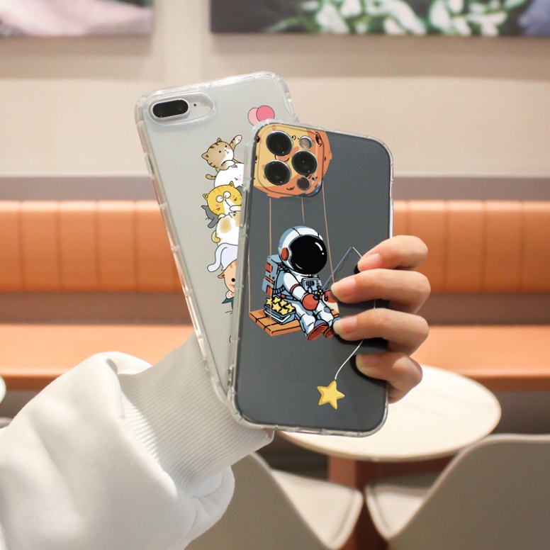 Ốp lưng iphone 6, 6s plus, 7 8 Plus, X, XS, XR, XSMAX, 11, 12, 13 PROMAX TRONG SUỐT PHI HÀNH GIA VÀ MÈO PKVN