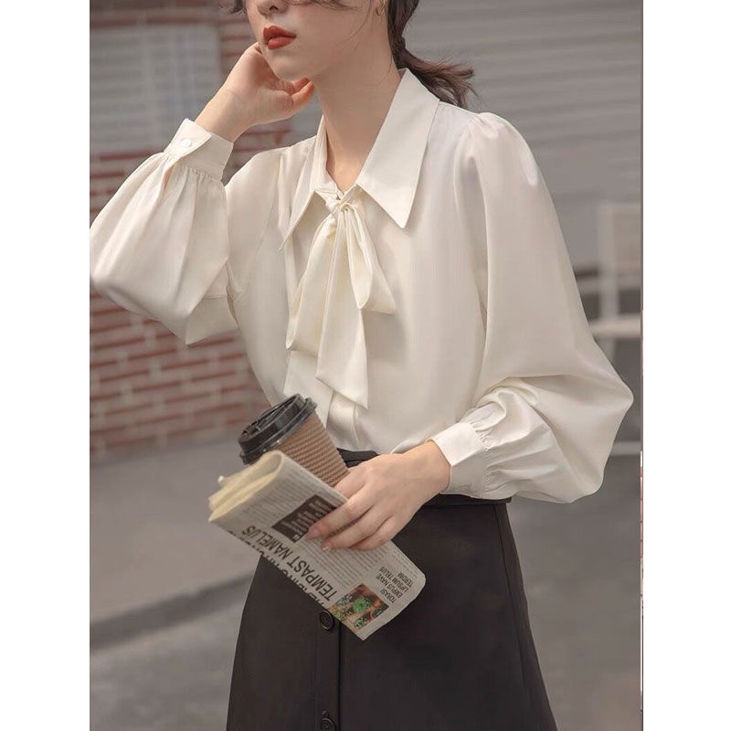 Áo Sơ Mi chiffon Tay Dài Dáng Rộng Cột Dây Thời Trang Hàn Quốc Cho Nữ size S-2XL