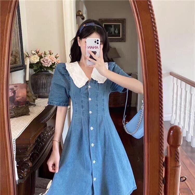 ĐẦM JEAN CỔ TRẮNG