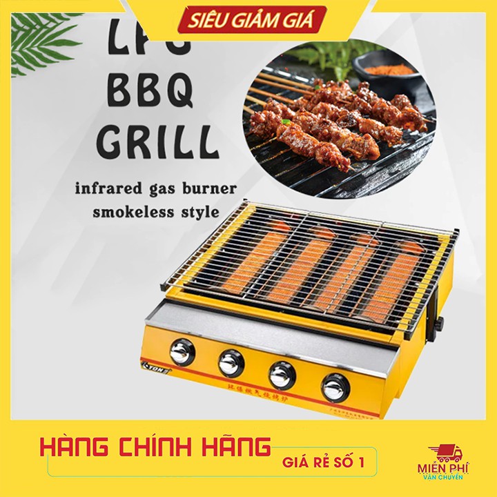 Bếp nướng hải sản bằng gas, nướng hàu, thịt bbq sử dụng ga 4 đầu đốt ETON ET-K255