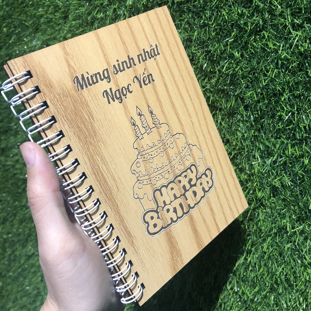 Sổ tay Notebook – Sổ gáy xoắn bìa gỗ khắc theo yêu cầu - Món quà sinh nhật ý nghĩa – Kích thước A5 (15x20cm)