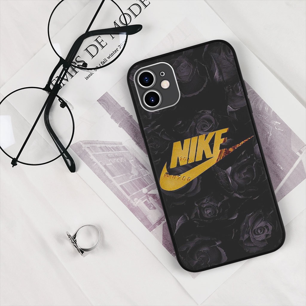 Ốp Lưng iphone NIKE ánh sáng vàng kim nền hoa hồng đen ECOMEX dòng 5 6 7 8 Plus 11 12 Pro Max X Xr SUPPOD00094