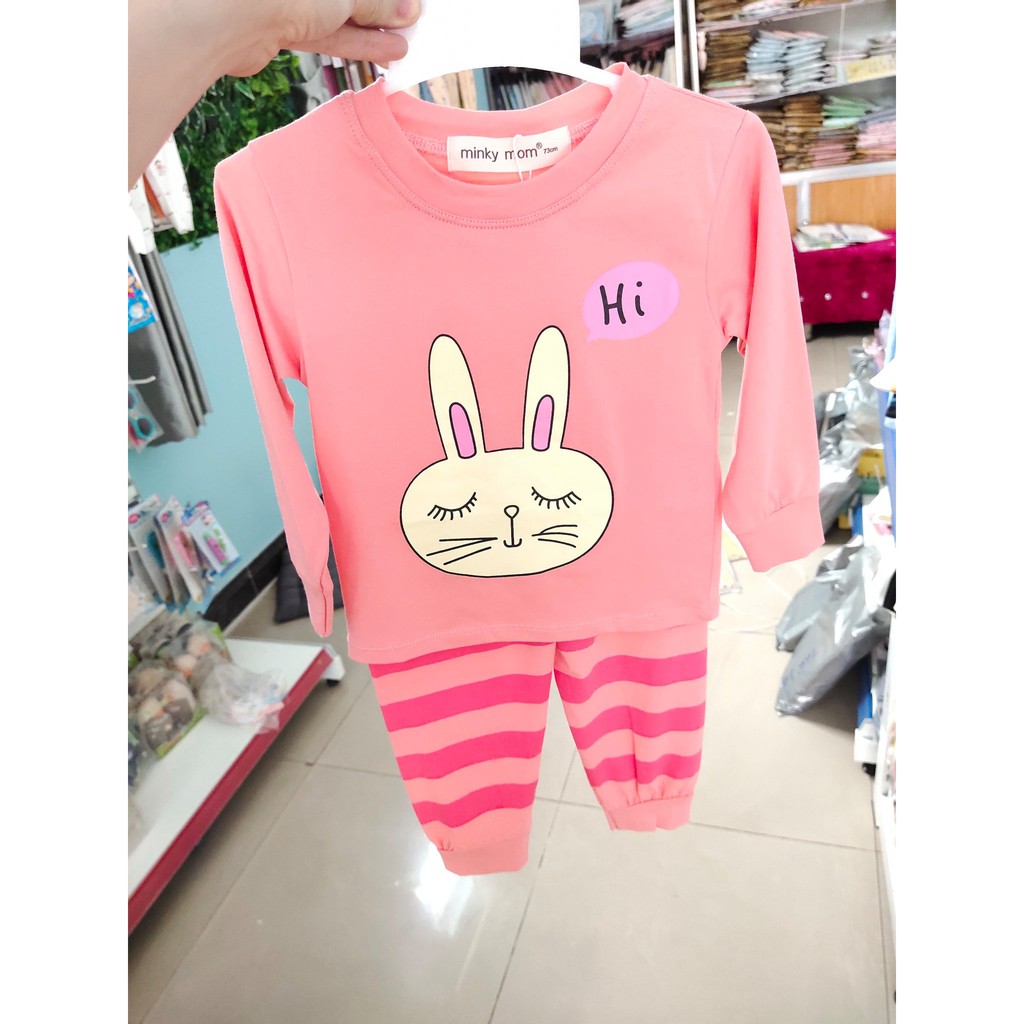 Bộ Dài Tay Minky Mom Cotton 100% Họa Tiết Hoạt Hình Dễ Thương Quần Kẻ Cho Bé Q211 - Unchi Store