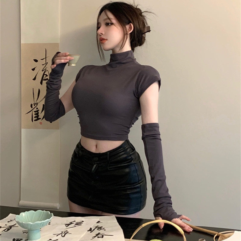 Áo Croptop Tay Dài Thiết Kế Ôm Sát Quyến Rũ