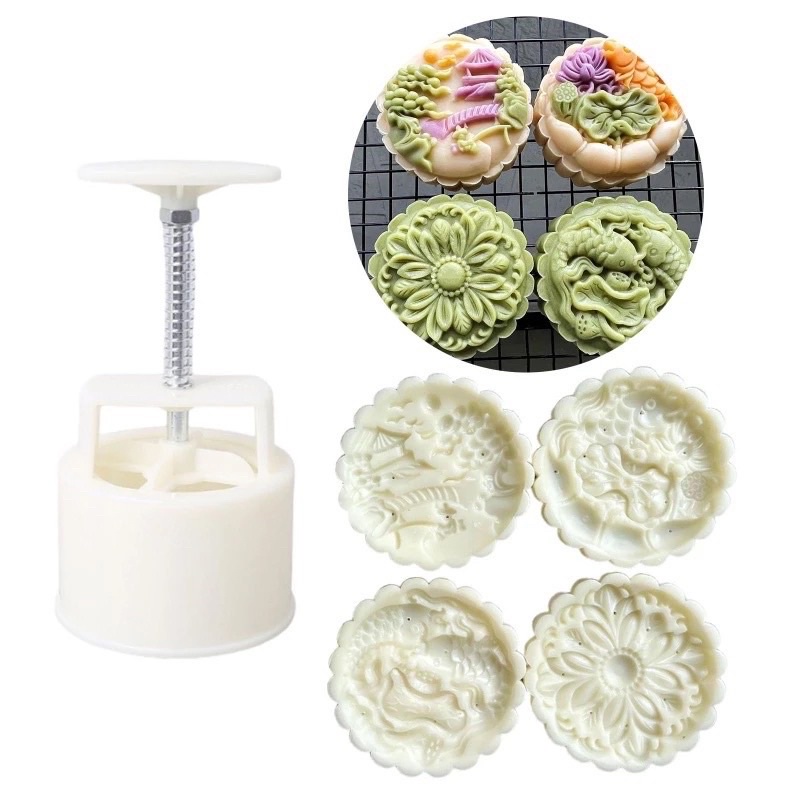 Khuôn trung thu lò xo 4 mặt hoa sen và cá 2022