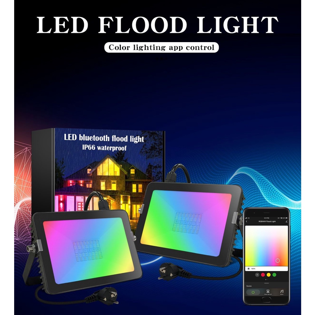 Đèn pha LED RGB công suất cao 30W ngoài trời chống nước IP66 kết nối bluetooth