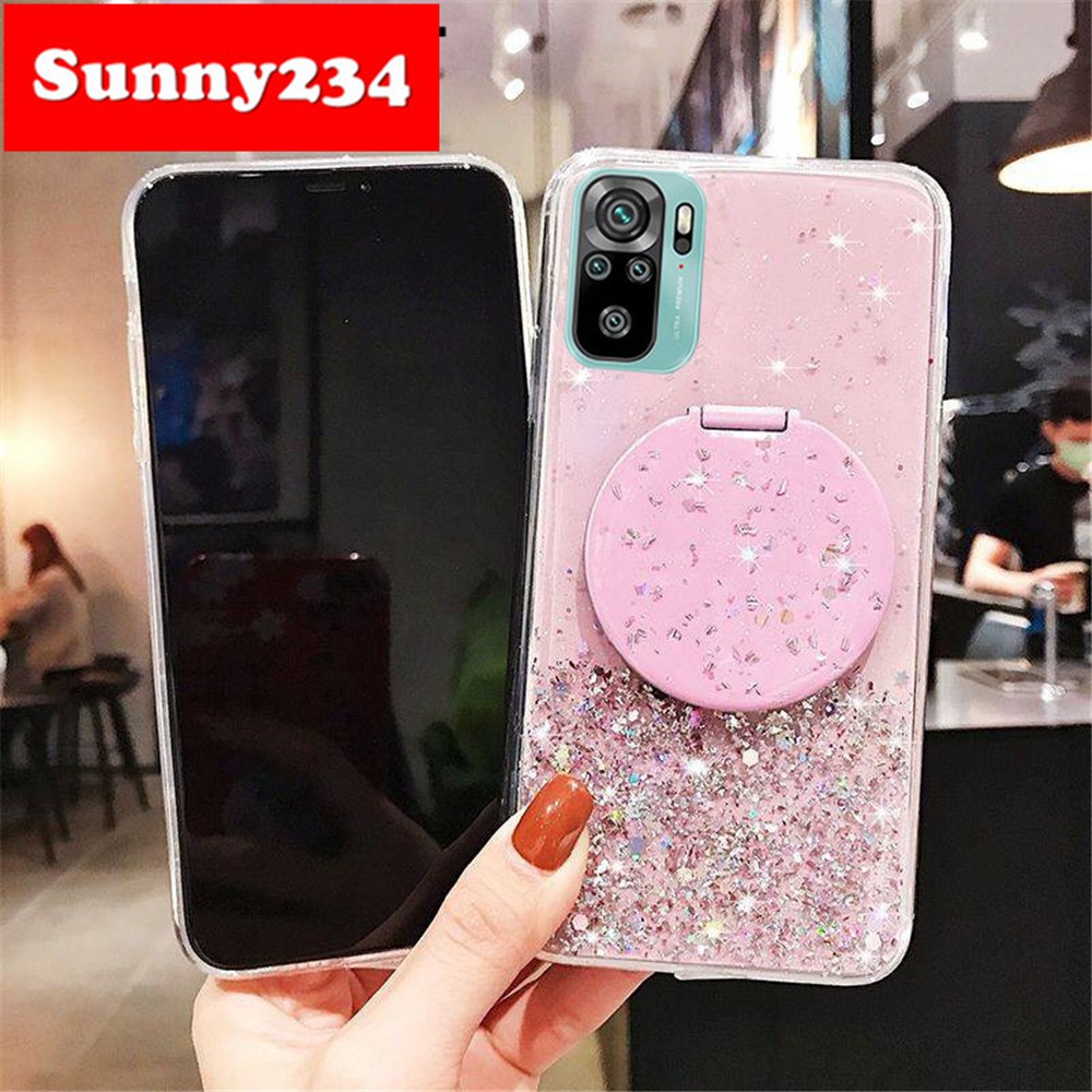 Ốp điện thoại mềm trong suốt lấp lánh có gương mặt sau cho Xiaomi Redmi 9A 9C 9 Note 9 Pro Max 7 8 Pro 8 8A
