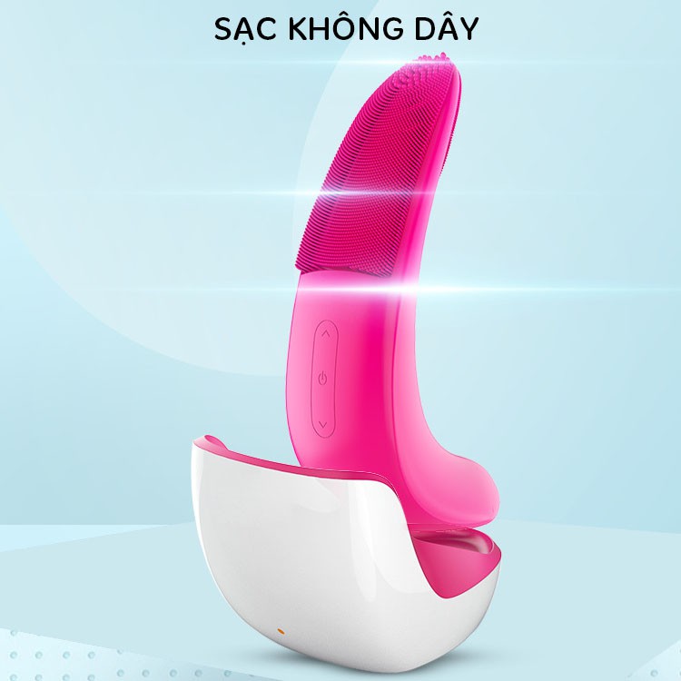 Máy Rửa Mặt Massage Mặt Mini Silicon Cầm Tay Siêu Sạch Moon Cleansing Instrument-Rung sóng âm, làm nóng, sạc không dây