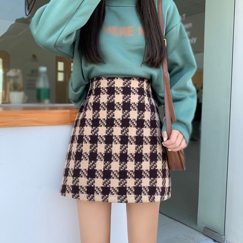 Chân váy len ngắn lưng cao họa tiết sọc caro thời trang xinh xắn dành cho nữ | BigBuy360 - bigbuy360.vn