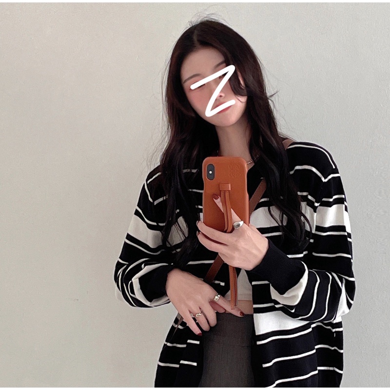 Áo khoác cardigan ZHELIHANGFEI dệt kim tay dài ôm dáng vừa vặn họa tiết kẻ sọc trẻ trung thời trang